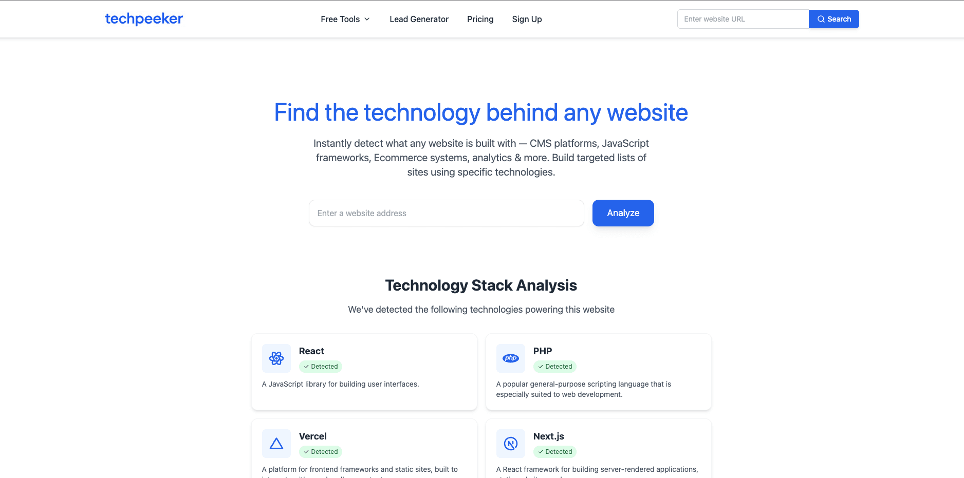 TechPeeker technology detection and lead generation