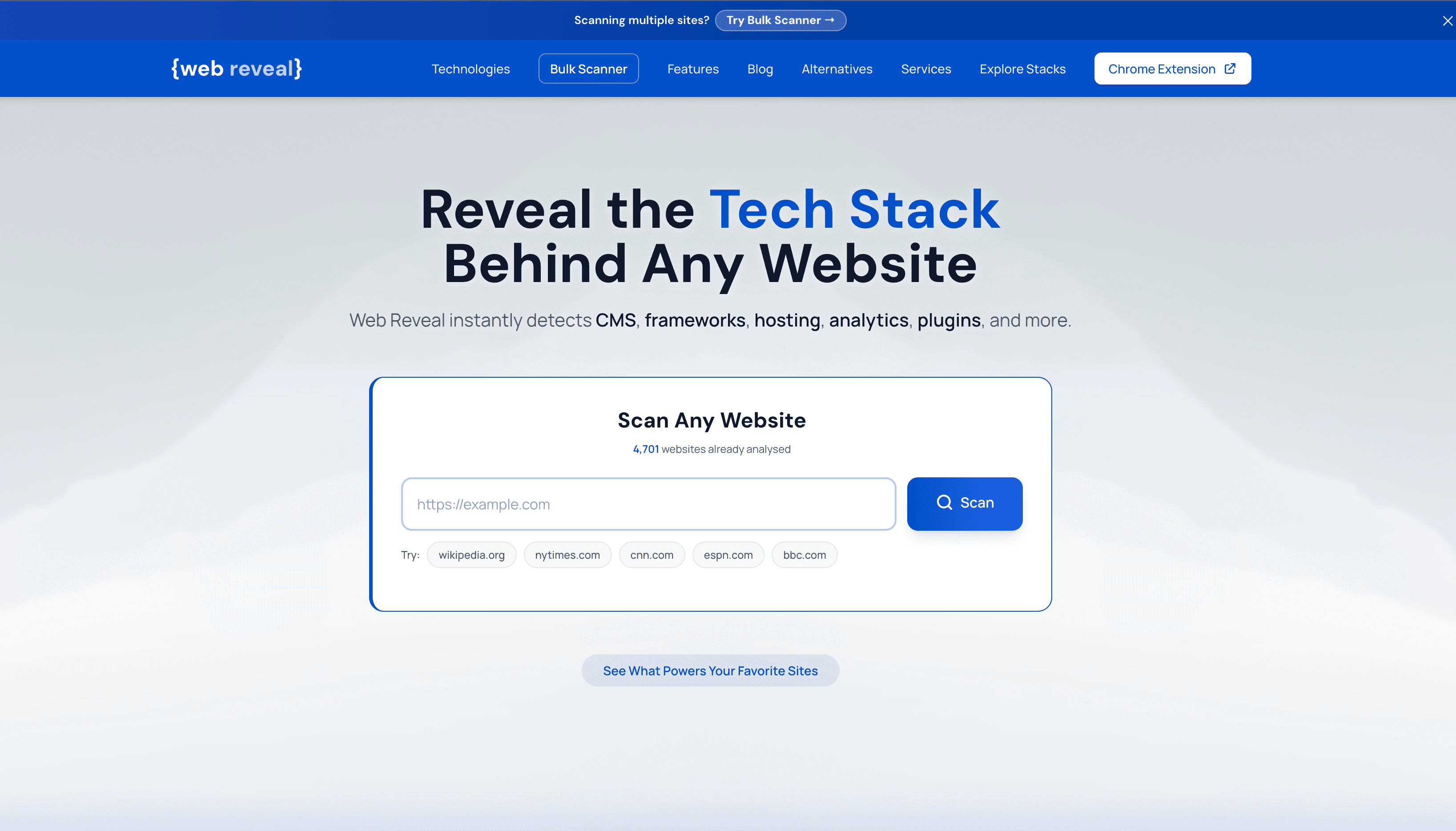 Web Reveal tech stack scanner and Chrome extension